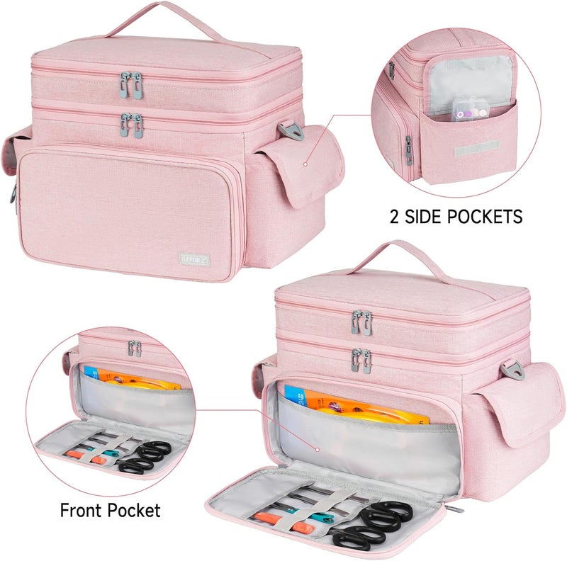 LEFORZ Large Sewing Supplies Organizer Storage Bag,Double-Layer Protable Travel Sewing Basket for Sew Accessories & Tools,Pink(Bag Only) - Image 5